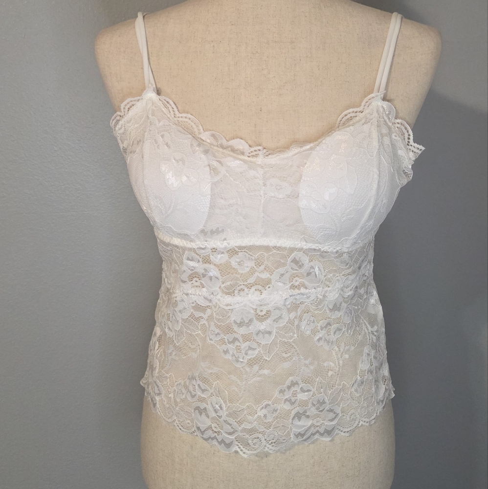 NWOT White Stretch Lace Bralette Camisole | Soft Wireless Bra | Brami  L-XL